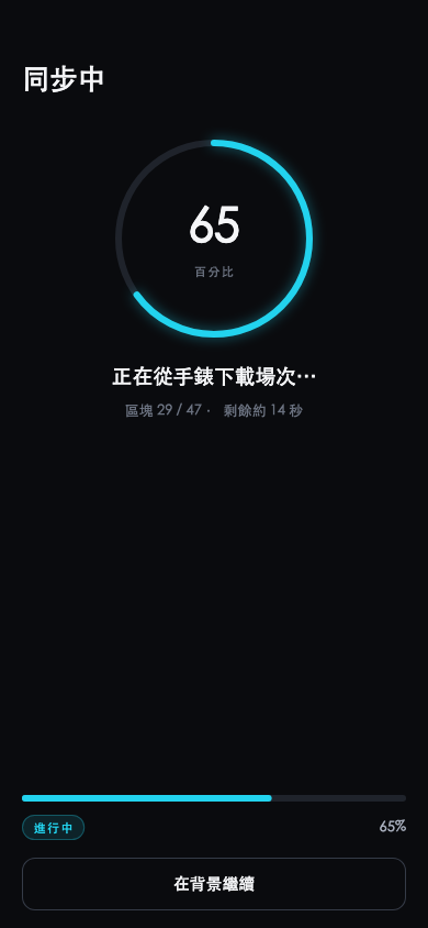同步進行中,顯示進度百分比